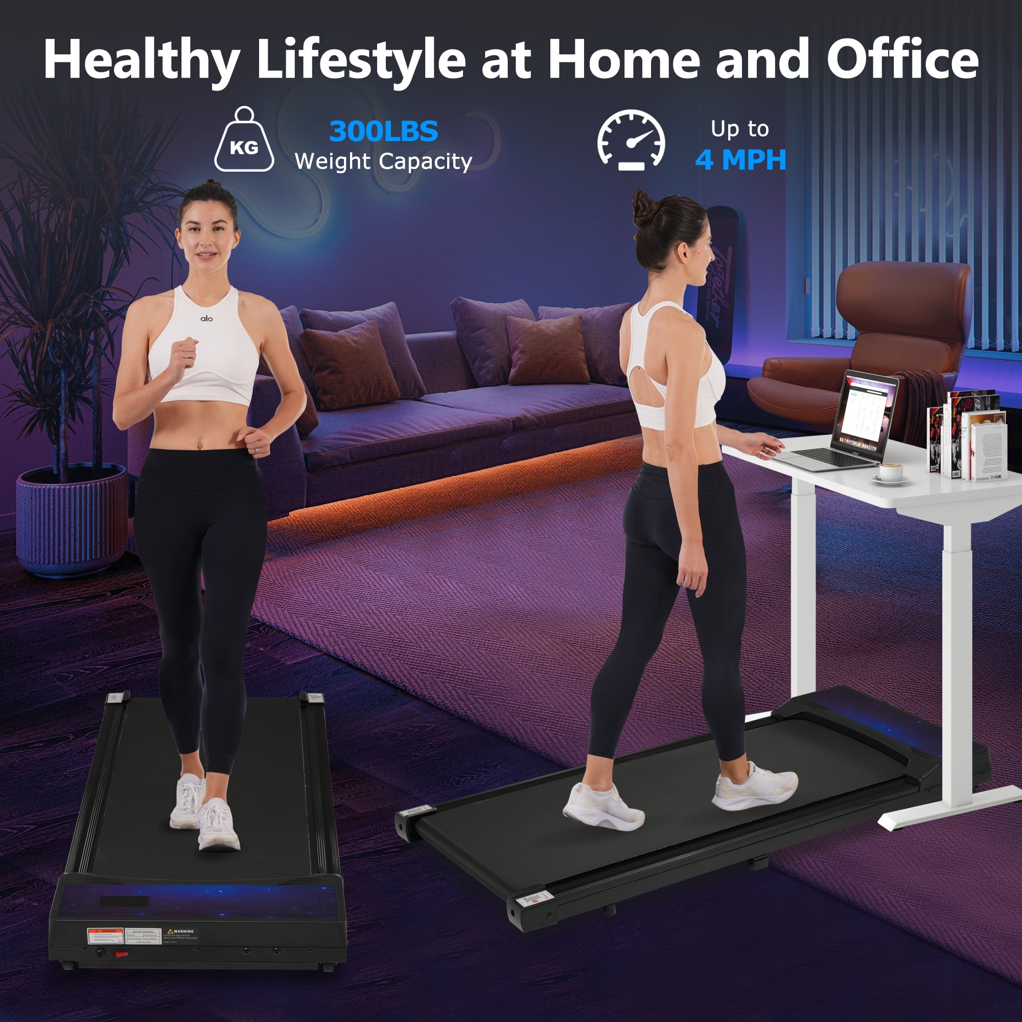 Euroco 265 LBS Compact Walking Pad Treadmill,2.5 HP Quiet Under Desk Walking Treadmill with Incline,Wristband Remote for Home Office Small Spaces