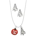 thumbnail image 1 of Delight Jewelry Silvertone Jack O'Lantern with Cutout Eyes Silver tone Zig Zag Christmas Tree Charm Necklace and Stud Earrings, 1 of 4