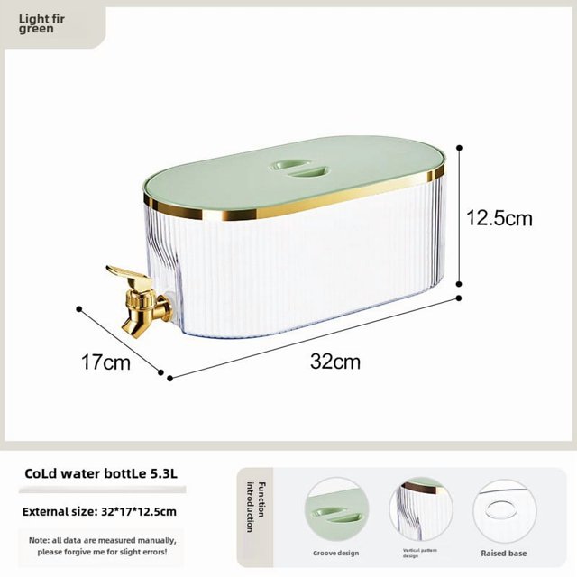 5L Large Capacity Refrigerator Water Dispenser with Tap - Light Green Modern Design for Home/Office, Ideal for Lemonade, Cola & Fruit Tea, Easy to Clean & Customizable Beverage Bucket