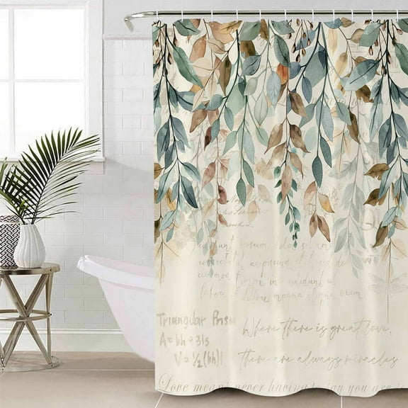 Green Brown Botanical Bathroom Curtain 72 Inch Shower Stall Curtain with Hooks, Farmhouse Eucalyptus Leaves Rustic Waterproof Polyester Bath Curtain Washable Bathtub Curtain 36''x 72''