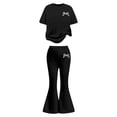 thumbnail image 4 of Tfken Girls Outfit Sets Bow Graphic Short Sleeve Tops With Flare-Leg Pants Set Summer Casual Toddler Classic Clothes Size 9-10 Years Black, 4 of 4