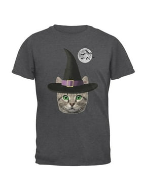 Halloween Funny Cat Witch Dark Heather Adult T Shirt Halloween Funny Cat Witch Dark Heather Adult T Shirt