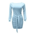 thumbnail image 5 of AOOCHASLIY Clothes Trendy Women Sexy Casual Solid Dress O-Neck Long Sleeve Bandage Mini Dress, 5 of 6