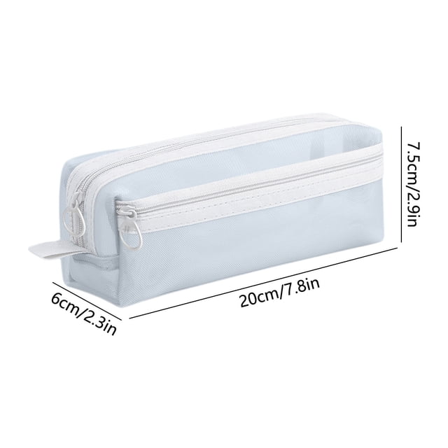 Estuche para lápices de malla transparente de doble capa para estudiantes y oficina. Bolsa de almacenamiento de artículos de papelería de nailon semitransparente con compartimentos de doble