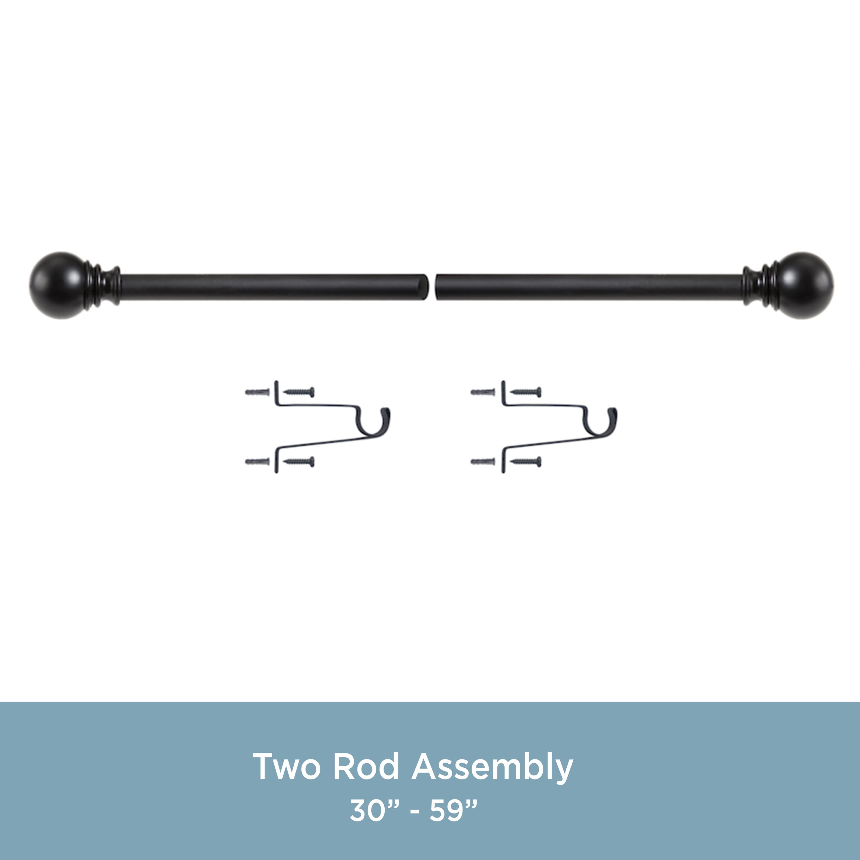 Kenney Layla Decorative Steel Adjustable Window Curtain Rod, 30-84 Inch, Black, 1 Inch Diameter