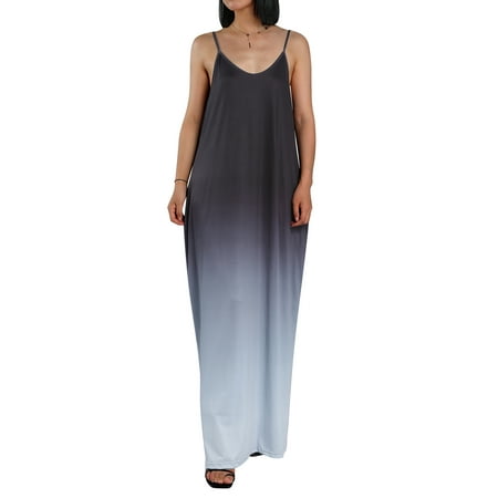 

Franhais Women Loose Style Slip Dress U-shaped Collar Sleeveless Long One-piece