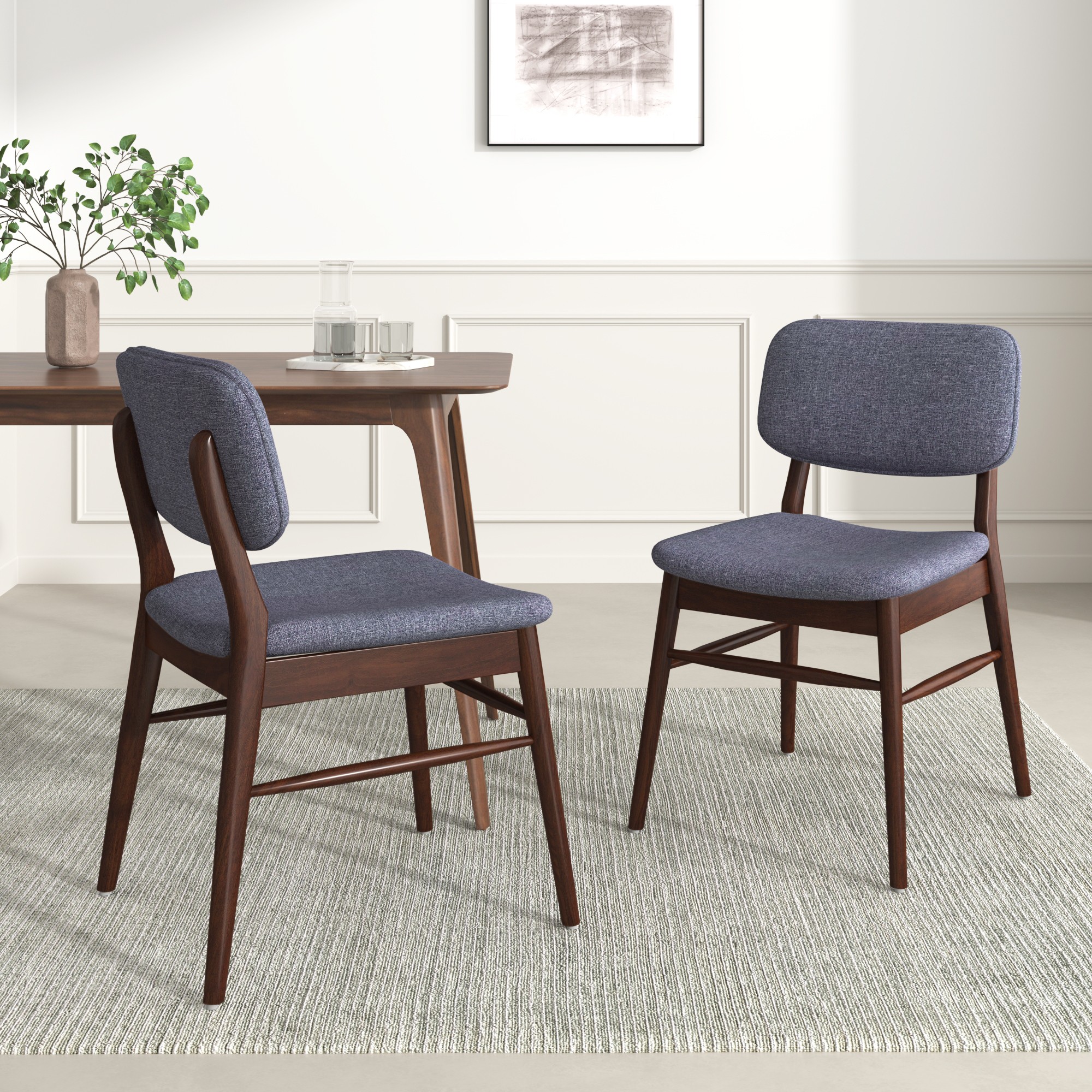 Aukfa Upholstered Dining Chairs with Curved Back & Rubberwood Legs (Set of 2), Dark Brown