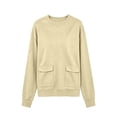 thumbnail image 6 of Women's Sweatshirt Crewneck Long Sleeve Oversized Solid Color Pullover Tops with Pockets Khaki S, 6 of 7