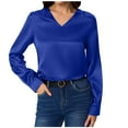 thumbnail image 3 of Aboser Womens Silk Satin Shirts Business Casual V Neck Blouses for Work Office Dressy Long Sleeve Shirt Lightweight Loose Fit Blouse Tops Blue L, 3 of 6