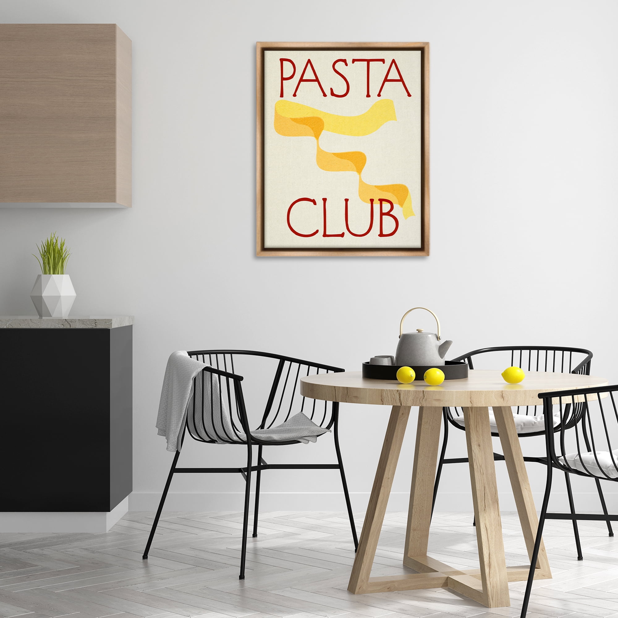 Stupell Industries Pasta Club Phrase Food & Beverage Painting Brown Floater Framed Canvas Art Print Wall Art, 25 x 31