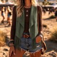 thumbnail image 5 of Guieoi Fringe Vest for Women Faux Suede Sleeveless Tassel Top Outerwear Casual Layering Dressy Tank Army Green M, 5 of 6