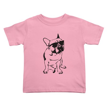 

French Bulldog with Sunglasses Boys Short Sleeve Cute Toddler T Shirts for Boys Girls (Pink 5/6T)