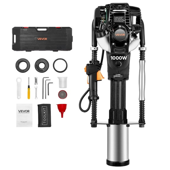 VEVOR Gas Powered T Post Driver,37.7cc 4-Stroke Engine Efficient Post Pounder with 3 Piling Sleeves, Vibration-Reducing Handle, Heavy Duty Fence Pile Driver for Farm, Orchard, Road Work, Landscaping