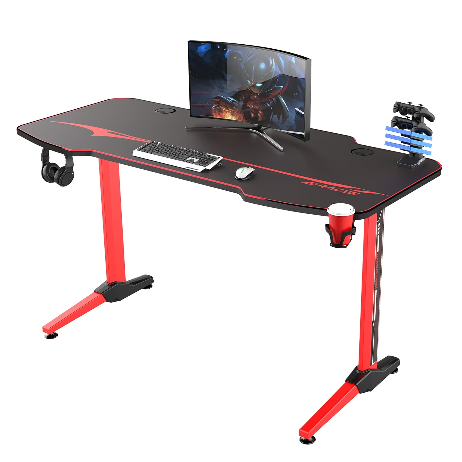 Details about   Computer Desk Gaming Desk 55 Inch Home Office Desk with Headphone Hook Cup 