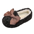 thumbnail image 2 of Kids Girls Fuzzy Slippers with Bow Non-Slip Faux Shearling Warm House Shoes Black,Size 26, 2 of 6