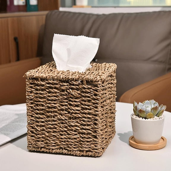 Seagrass Wicker Tissue Box Cover Square,Handwoven Facial Tissue Box Holder
