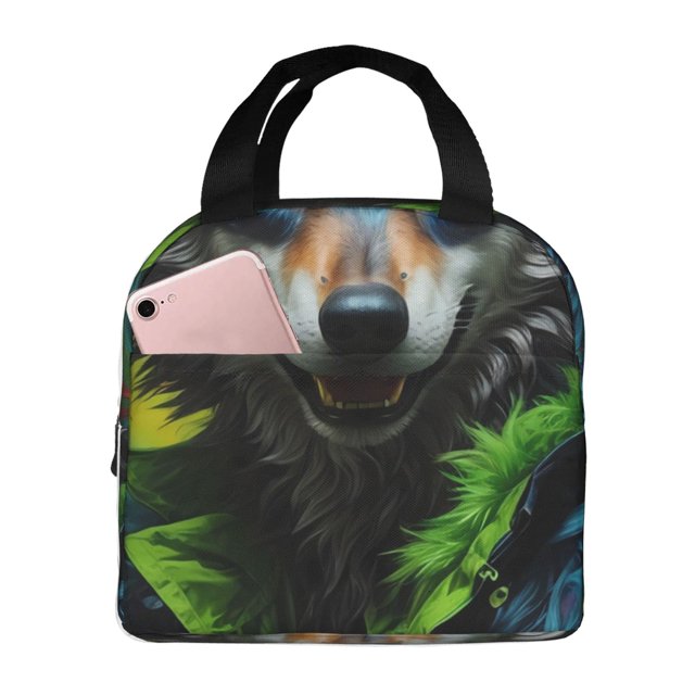 Balery Realistic Style Wolf Warrior Bolsa de Almuerzo Aislada – Caja de Almuerzo con Papel de Aluminio Grueso, Mantiene la Comida Fresca por 4 Horas