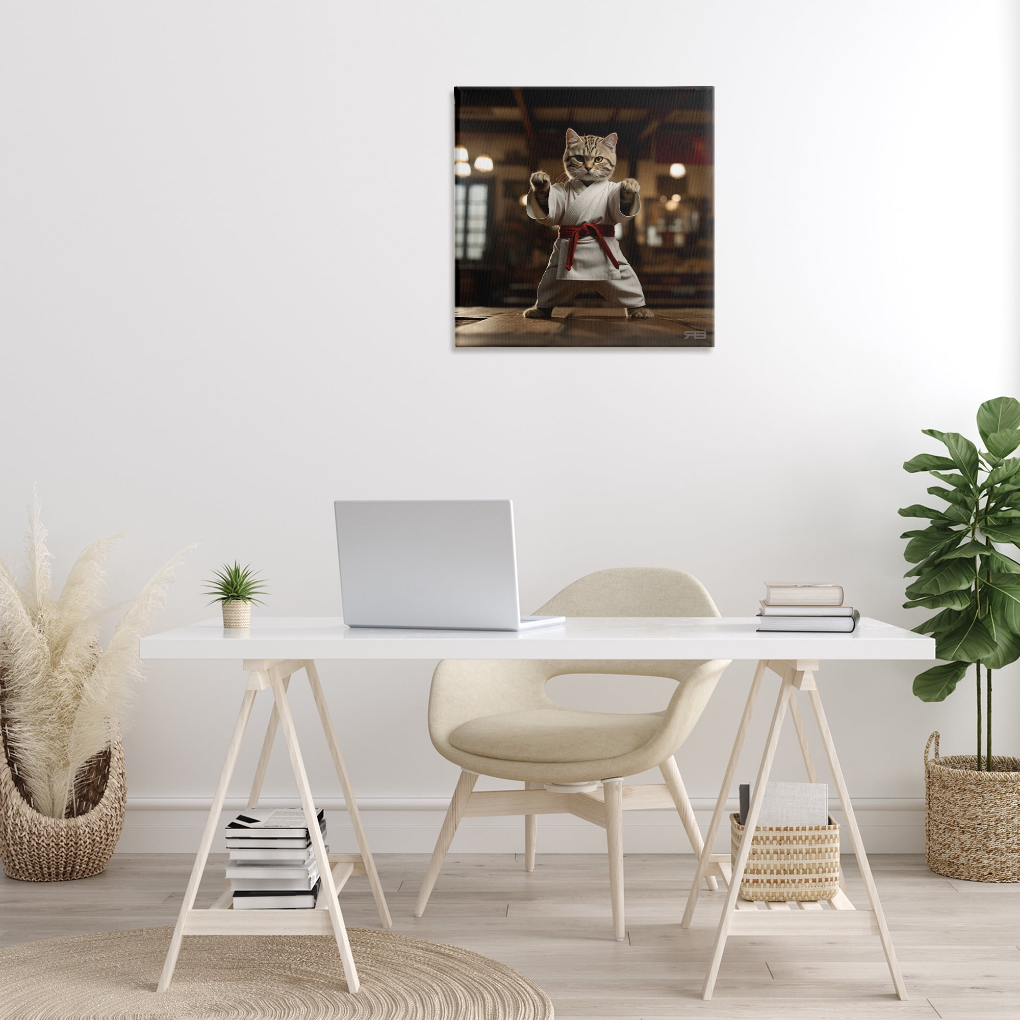 Stupell Industries Martial Arts Cat Novelty Painting Gallery Wrapped Canvas Art Print Wall Art, 24 x 24