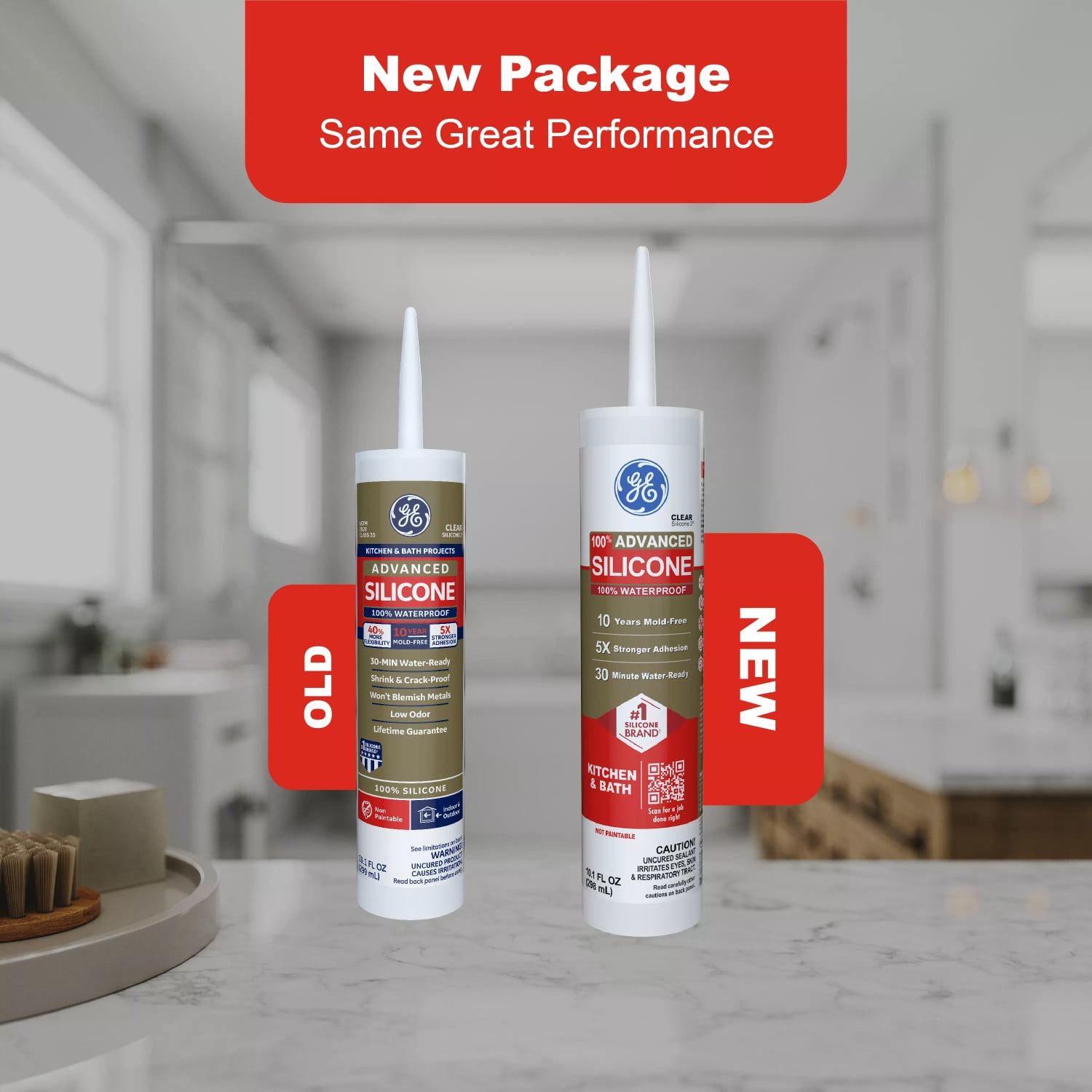 (4 pack) GE Advanced Silicone Kitchen & Bath Sealant, Pack of 1, Clear 10.1 fl oz Cartridge