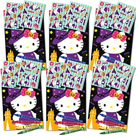 Hello Kitty Halloween Play Packs for Kids ~ Set of 6 Packs Filled with Stickers, Mini Coloring Book and Crayons (Party Supplies, Party Favors)