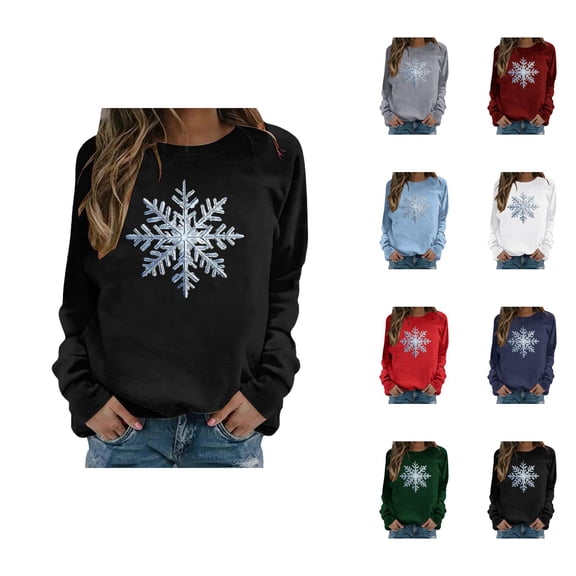 Christmas Snowflake Sweatshirt for Women 2025 Long Sleeve Crewneck Xmas Holiday Graphic Pullover Top