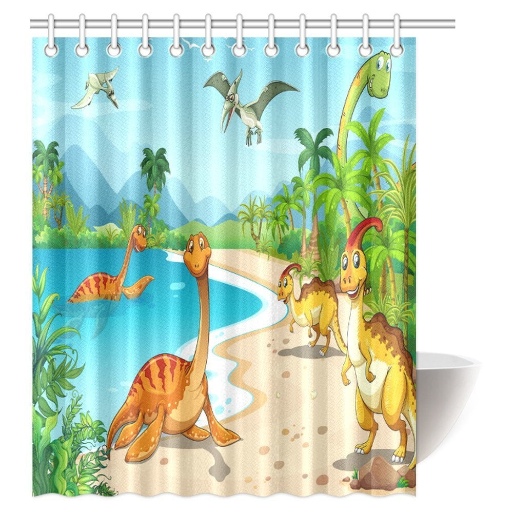 Pop Boys Teens Kids Animal Decor Shower Curtain Cartoon Dinosaur Ancient Dino Animal Bathroom Decor Set 60x72 Inch Walmart Canada