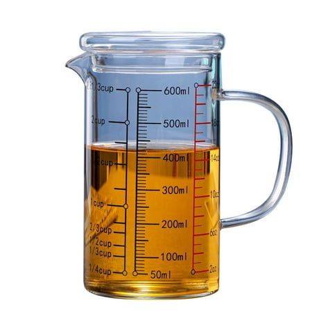 

600ml Glass Measuring Cup with Glass Lid Heat Resistant Handle Clear Scale V-Shaped Spout for Milk Coffee Liquid Beaker Drinking Glasses Measure Jugs Microwave Oven Freezer Safe