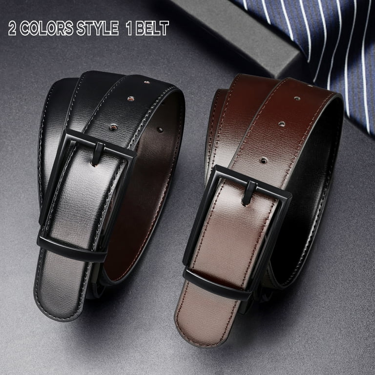 Maikun Men's Reversible Leather Belt, Black and Brown photo 7