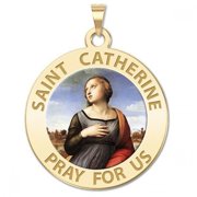 Saint Catherine of Alexandria Religious Medal - Color - 2/3 inch Size of Dime, Solid 14K Yellow Gold