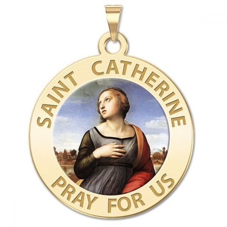 Saint Catherine of Alexandria Religious Medal - Color - 2/3 inch Size of Dime, Solid 14K Yellow Gold