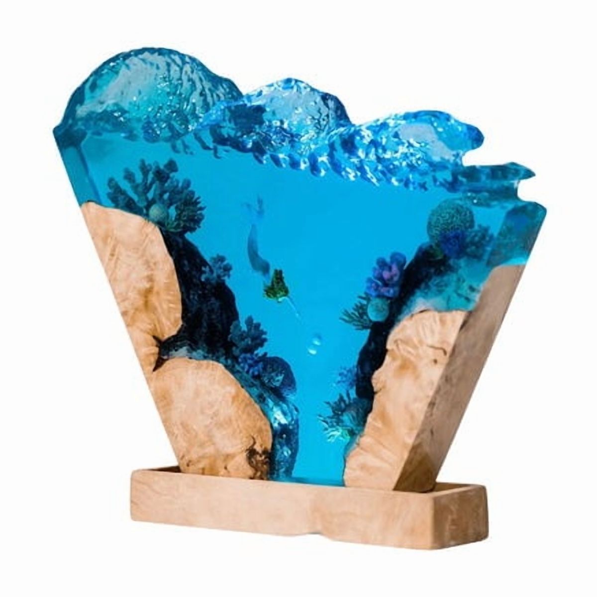 Lamp, Scuba Diver Resin, Ray Lamp Resin, Blue Ocean, Custom Epoxy Resin, Handmade Diorama.