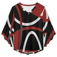 thumbnail image 4 of Geometric Red Black Modern Abstract Minimalist Circular Line Women's V-Neck Blouse With 3/4 Ruffled Bell Sleeves Casual Top Ladies Blouses, 4 of 7