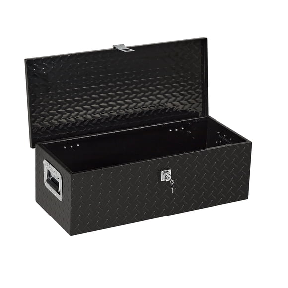 Yeshouse Caja de herramientas para debajo de camión, de aluminio resistente con placa de diamante, asa y cerradura, organizador para caja de camión, RV y remolque, color negro