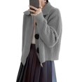 thumbnail image 2 of Women Open Front Knit Sweater Long Sleeve Cardigan Sweater Casual Loose Button Lapel Cardigan Coat Gray XL, 2 of 8