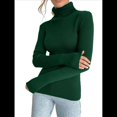 thumbnail image 3 of Suéteres Acanalados para Mujer, Lindos Suéteres de Punto de Cuello Alto, Ajustados y Cálidos Verde Oscuro un Tamaño, 3 of 10