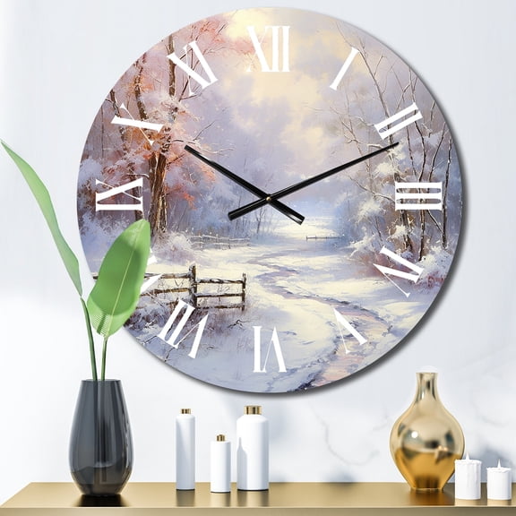 Designart "Frosty River Hush" Landscapes Oversized Wall Clock