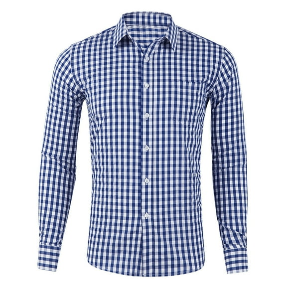eileial Men's Plaid Button Down Shirts Cotton Long Sleeve Shirts Gingham Shirt,Dark Blue XXL