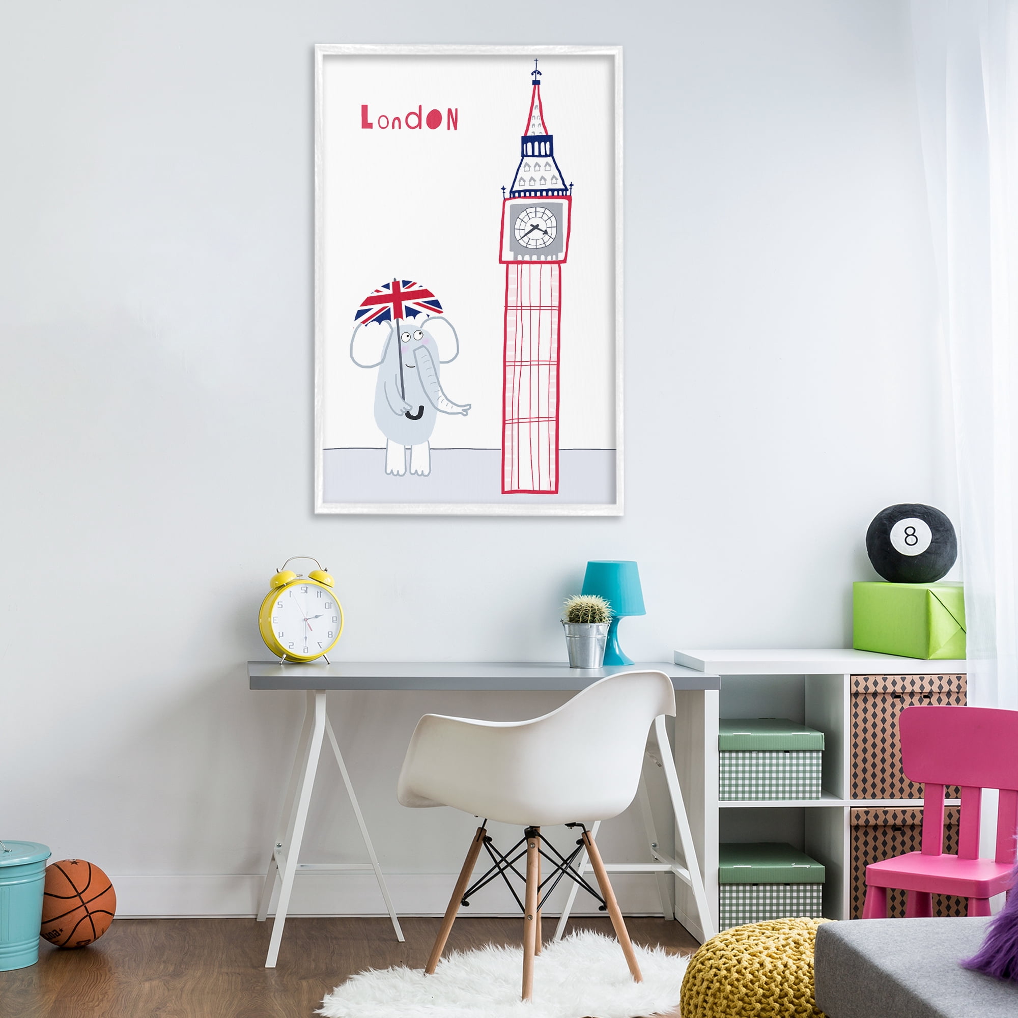 Elephant & Big Ben London White Framed Giclee Art, design by Carla Daly