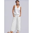 thumbnail image 6 of Women Cotton Palazzo Pants Summer Boho Wide Leg High Waist Casual Lounge Pant Vacation Outfits White M, 6 of 7