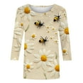 thumbnail image 5 of JTZGDY Fashion 3/4 Length Sleeve Crewneck T-Shirts for Women Cute Bee Printed Summer Tunic Tops Loose Oversized Graphic Holiday Gift Tees Blouse Yellow#12 M, 5 of 6