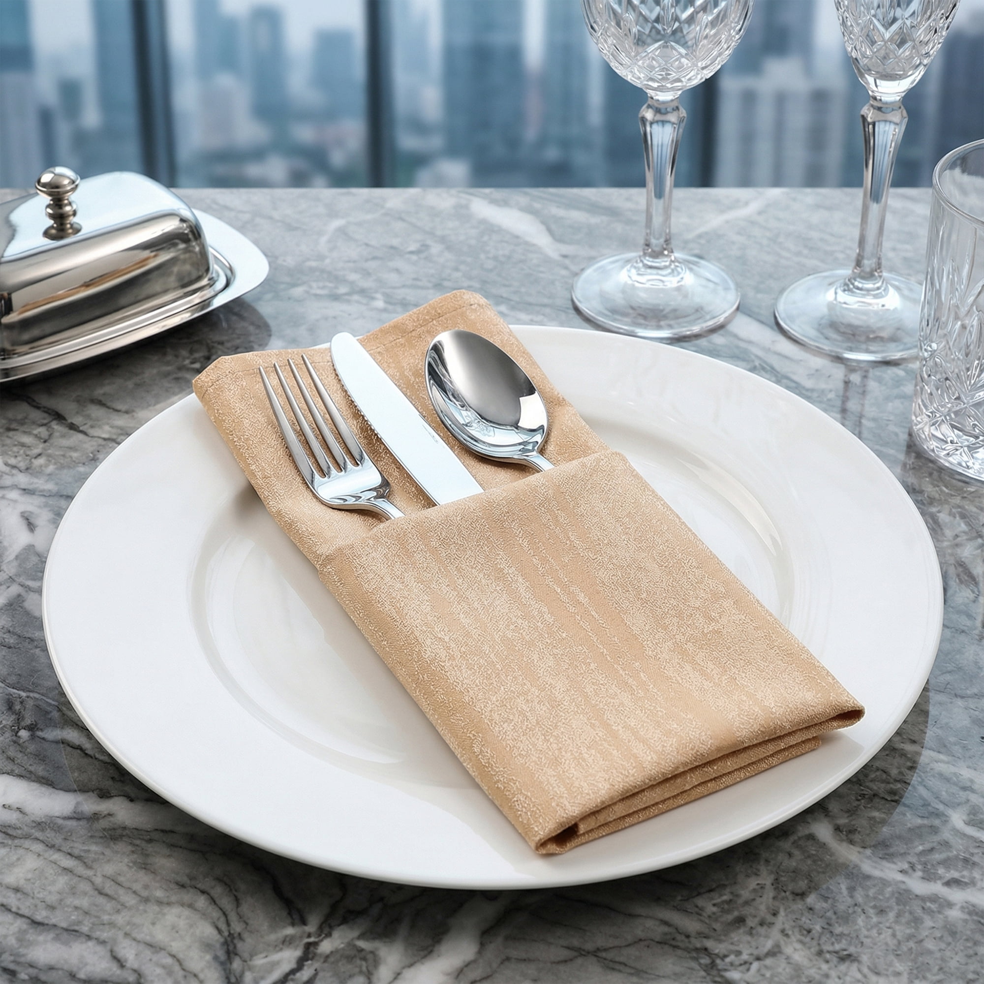 Unique Bargains 12Pcs Jacquard Washable Cloth Napkins Gold 18x18inch