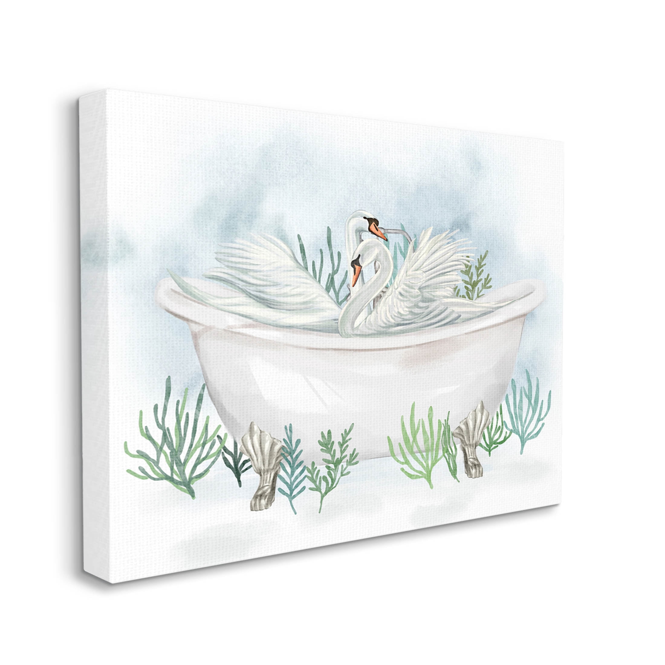 Swan Duo Bathtub Botanicals Animals & Insects Graphic Art Gallery Wrapped Canvas Print Wall Art