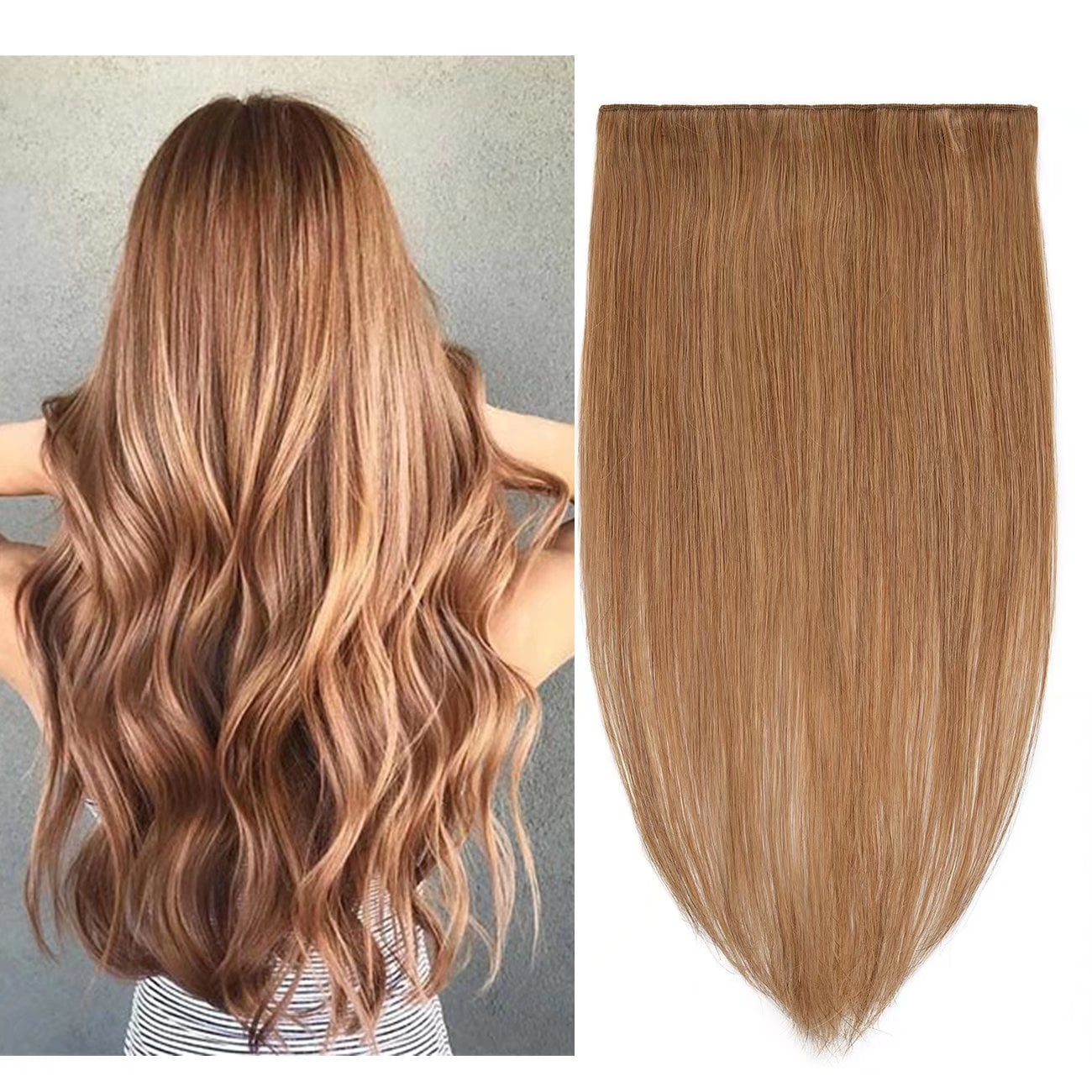 SEGO Blonde Clip in Human Hair Extensions Balayage One Piece Soft Straight 3/4 Full Head Hair Pieces for Women