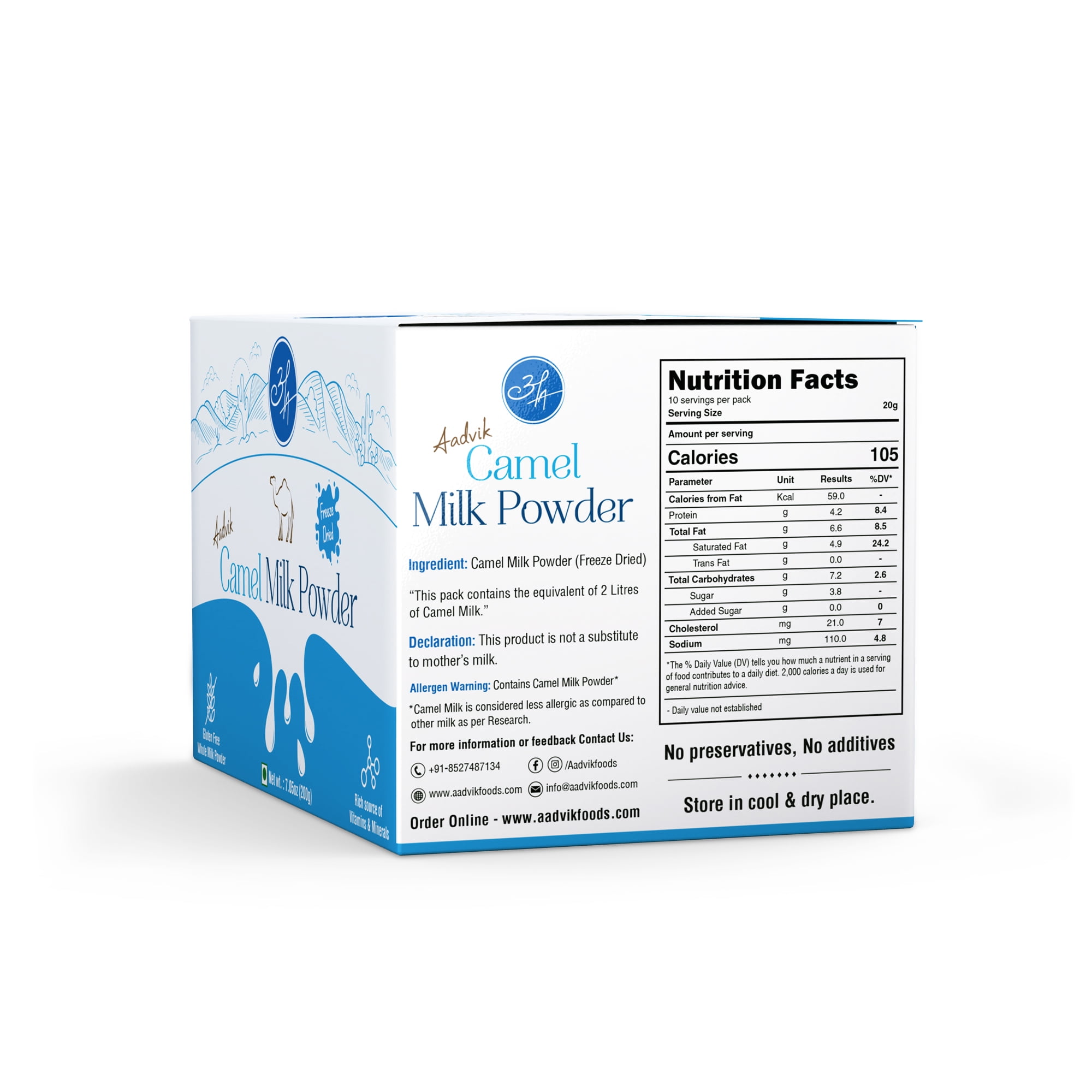 Aadvik Camel Milk Powder | Freeze Dried | Pure and Natural | 20g x 10 sachets | 200 GMS