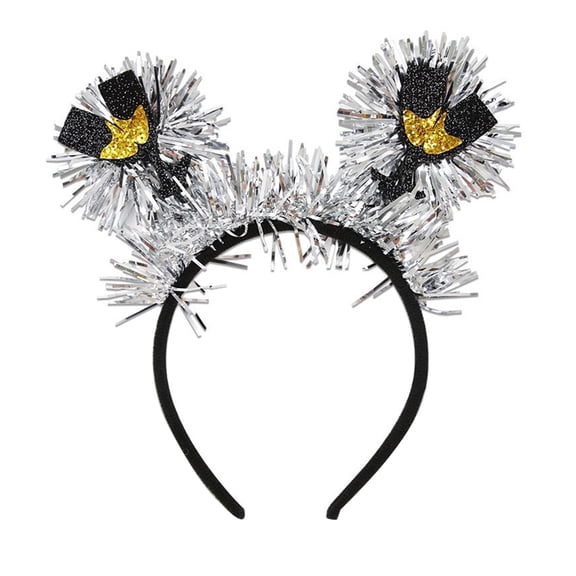 Shoreew 2026 New Year Headband with "Happy New Year" Letters Glitter Tinsel Hairband with Wine Glass Hat Party Headwear for Countdown Celebration