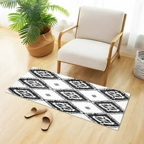 Black and White Art Squares Plush Carpet Non Slip Runner Rug Absorbent Bath Mat 39" x 20"