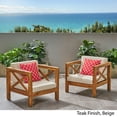 thumbnail image 2 of Indira Outdoor Acacia Wood Club Chairs with Cushions (Set of 2), Teak Finish and Beige, 2 of 8
