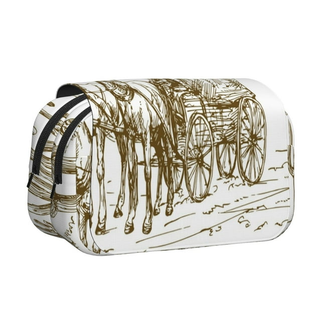 Easygdp Western Scenery With Old Wagon para Estuche de Lápices con Tapa Flip, Suministros de Oficina y Universidad para Adolescentes y Adultos