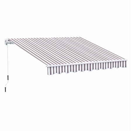 Outsunny 10' x 8' Retractable Awning, Patio Awnings, Sunshade Shelter w/ Manual Crank Handle, UV & Water-Resistant Fabric and Aluminum Frame for Deck, Balcony, Yard, Coffee Stripes On-Site
