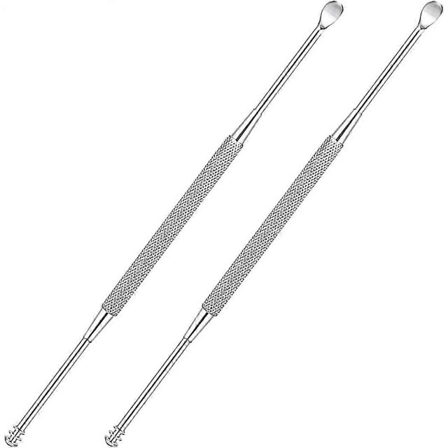 2 Pack - Stainless Steel Ear Spoon Portable Double-Ended Ear Pick Ear Wax Removal Tools Cl